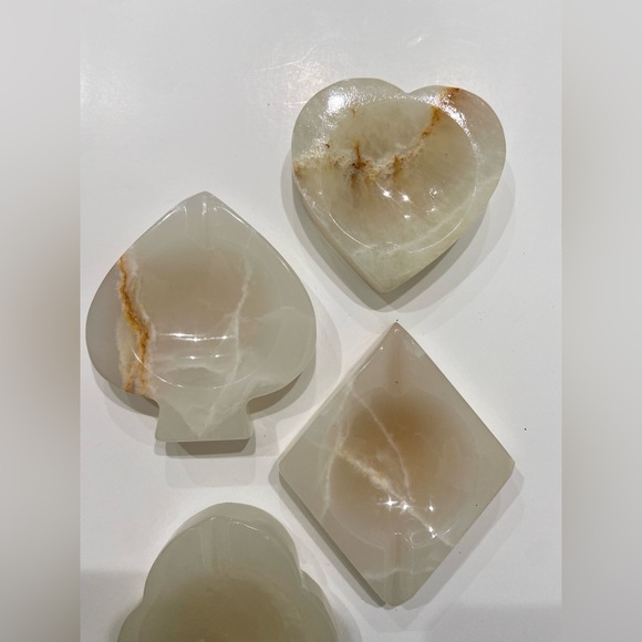 Vintage MCM Set 4 Onyx Alabaster Paper Weight Ashtray Spade Diamond Heart Club - Picture 3 of 13